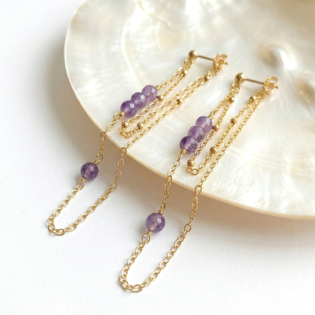 Amethyst Double Chain Earrings