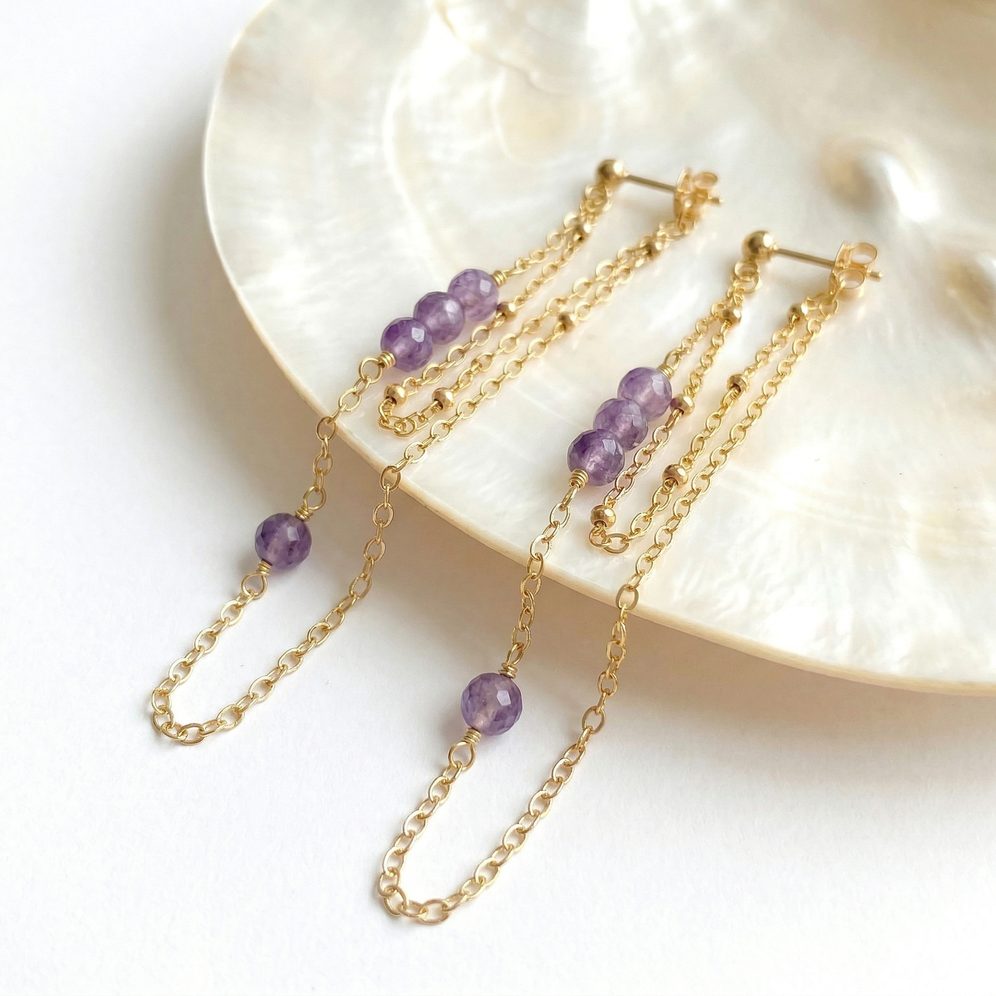 Amethyst Double Chain Earrings