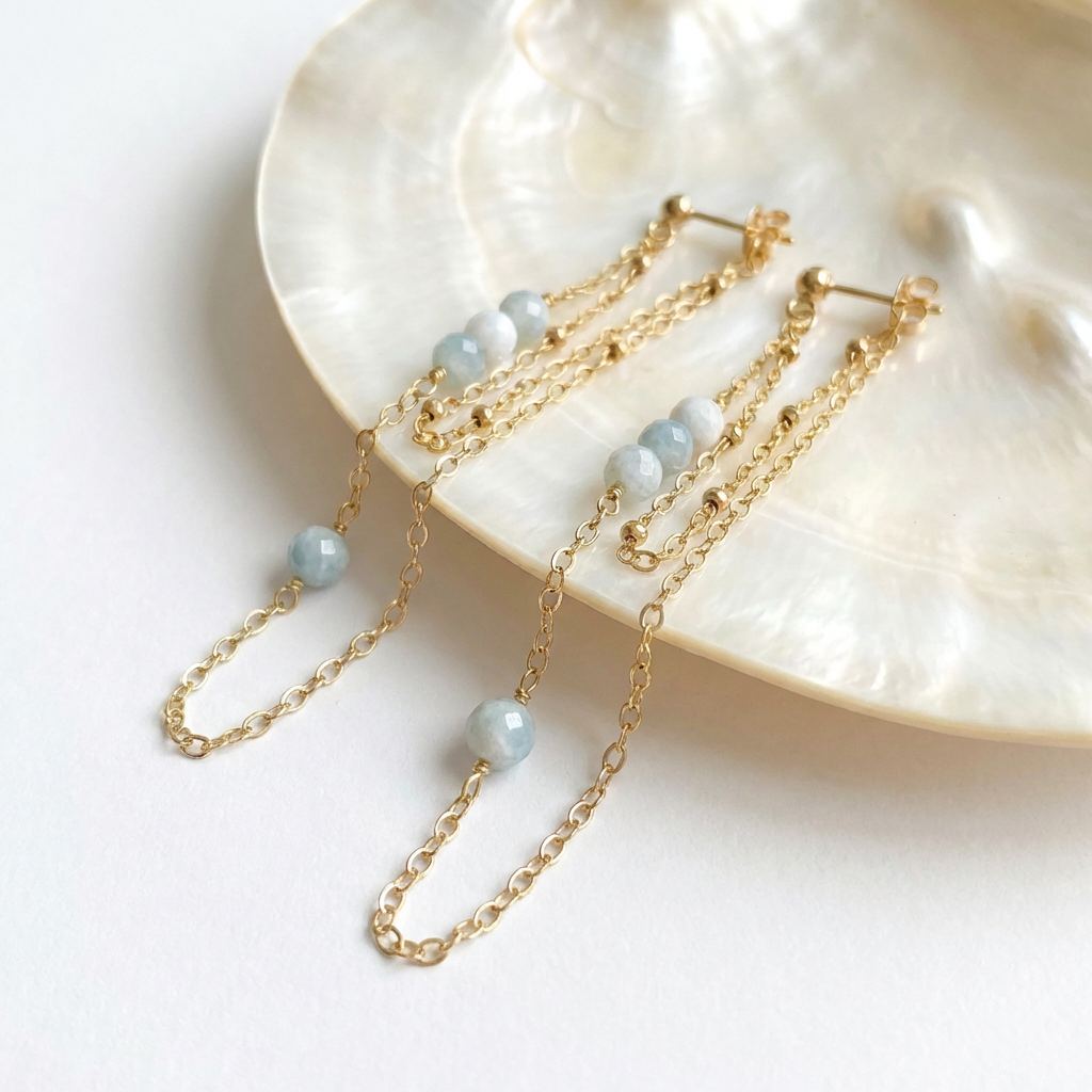 Aquamarine Double Chain Earrings