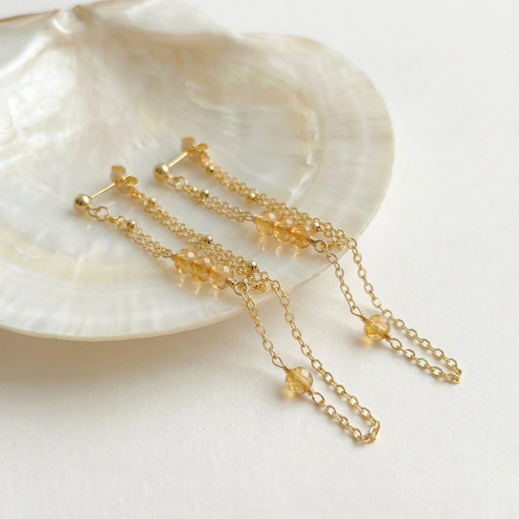 Citrine Double Chain Earrings