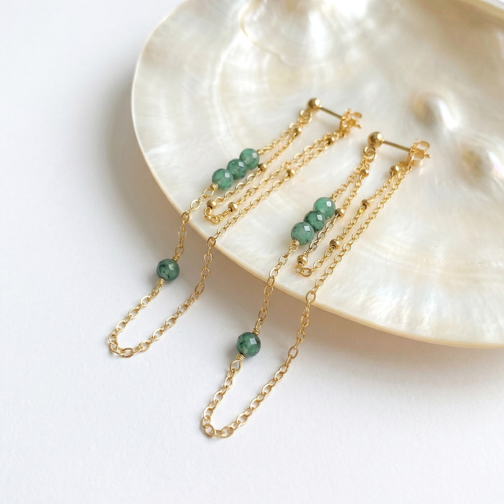 Emerald Double Chain Earrings