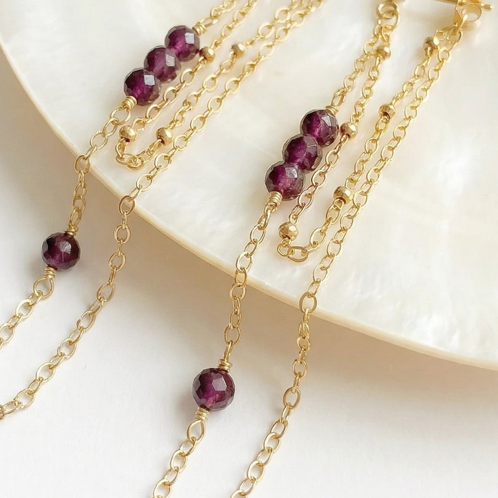 Garnet Double Chain Earrings