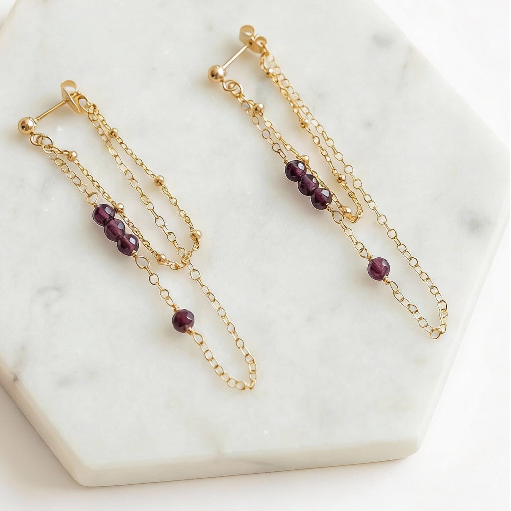 Garnet Double Chain Earrings