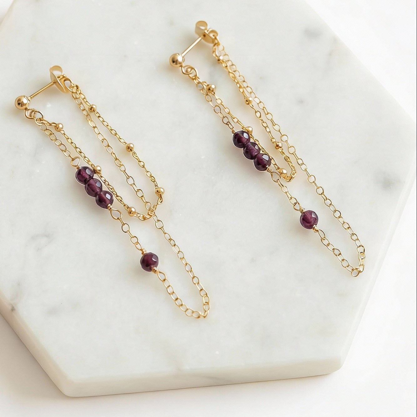 Garnet Double Chain Earrings