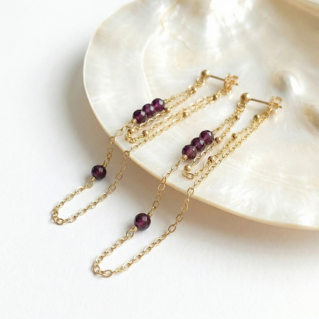 Garnet Double Chain Earrings