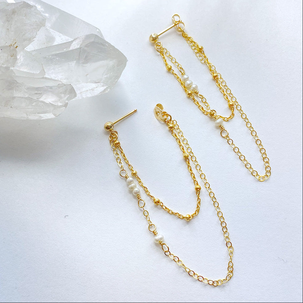 Freshwater Pearl Double Chain Earrings