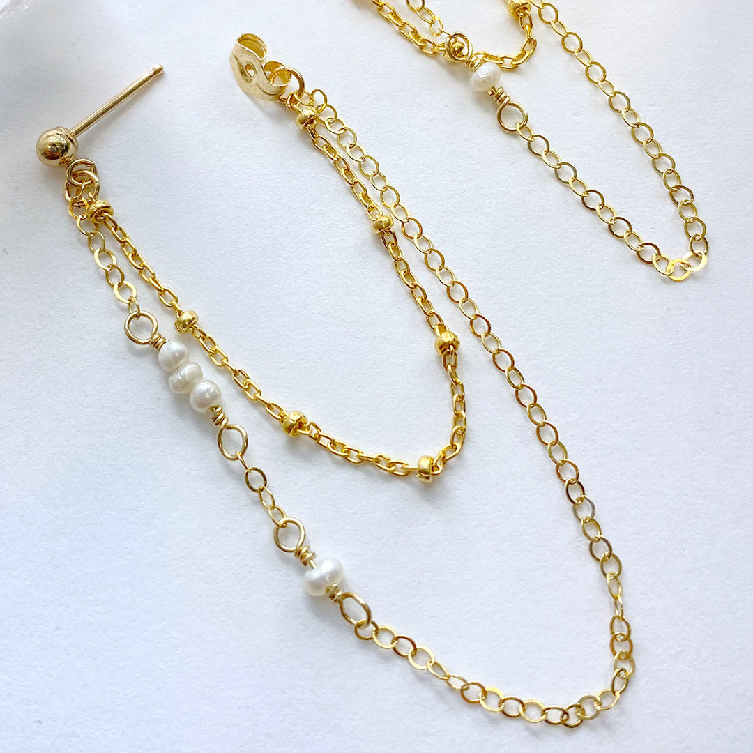 Freshwater Pearl Double Chain Earrings