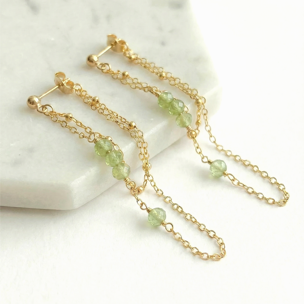 Peridot Double Chain Earrings