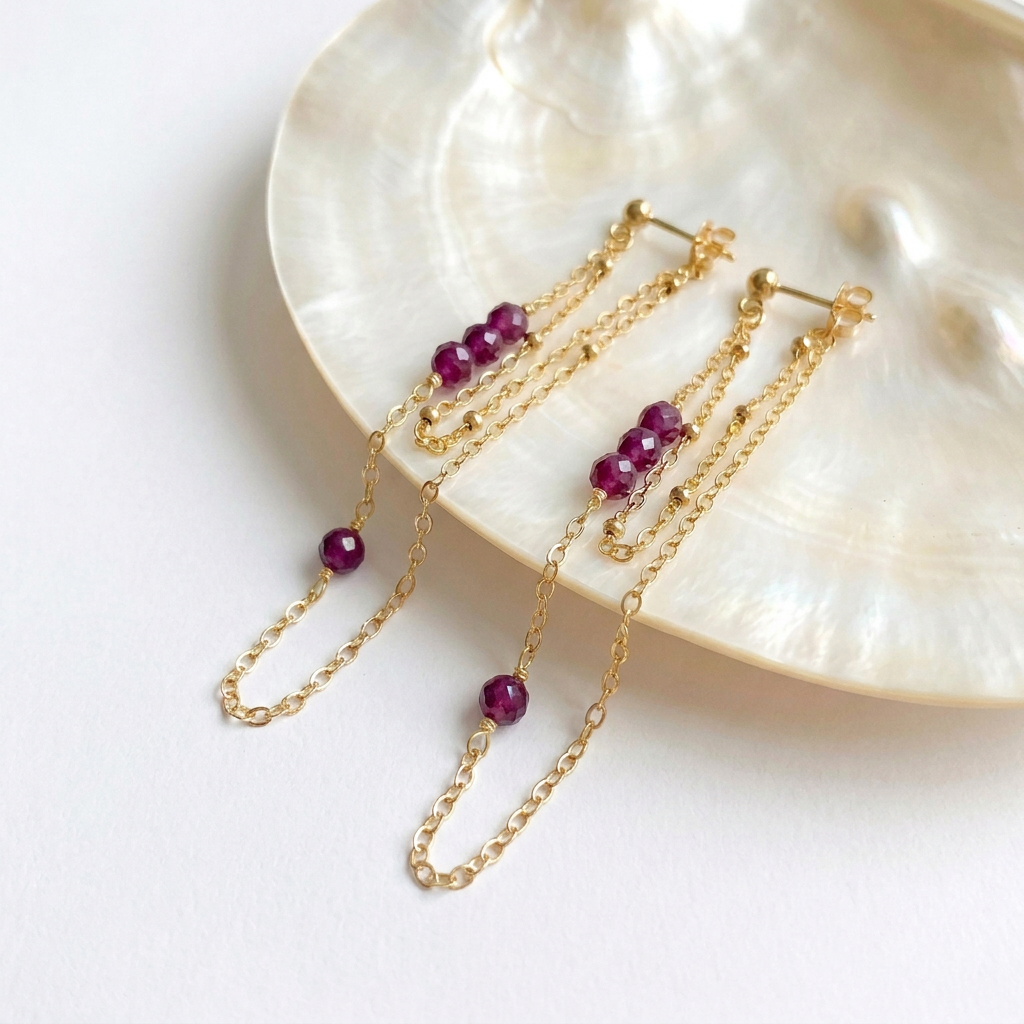 Ruby Double Chain Earrings