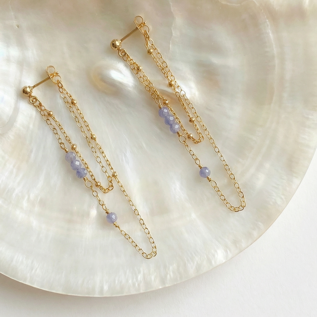 Tanzanite Double Chain Earrings