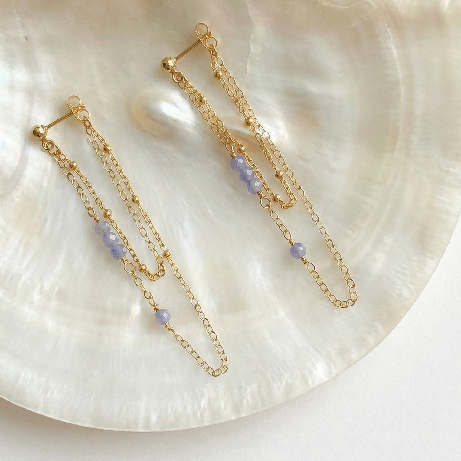 Tanzanite Double Chain Earrings