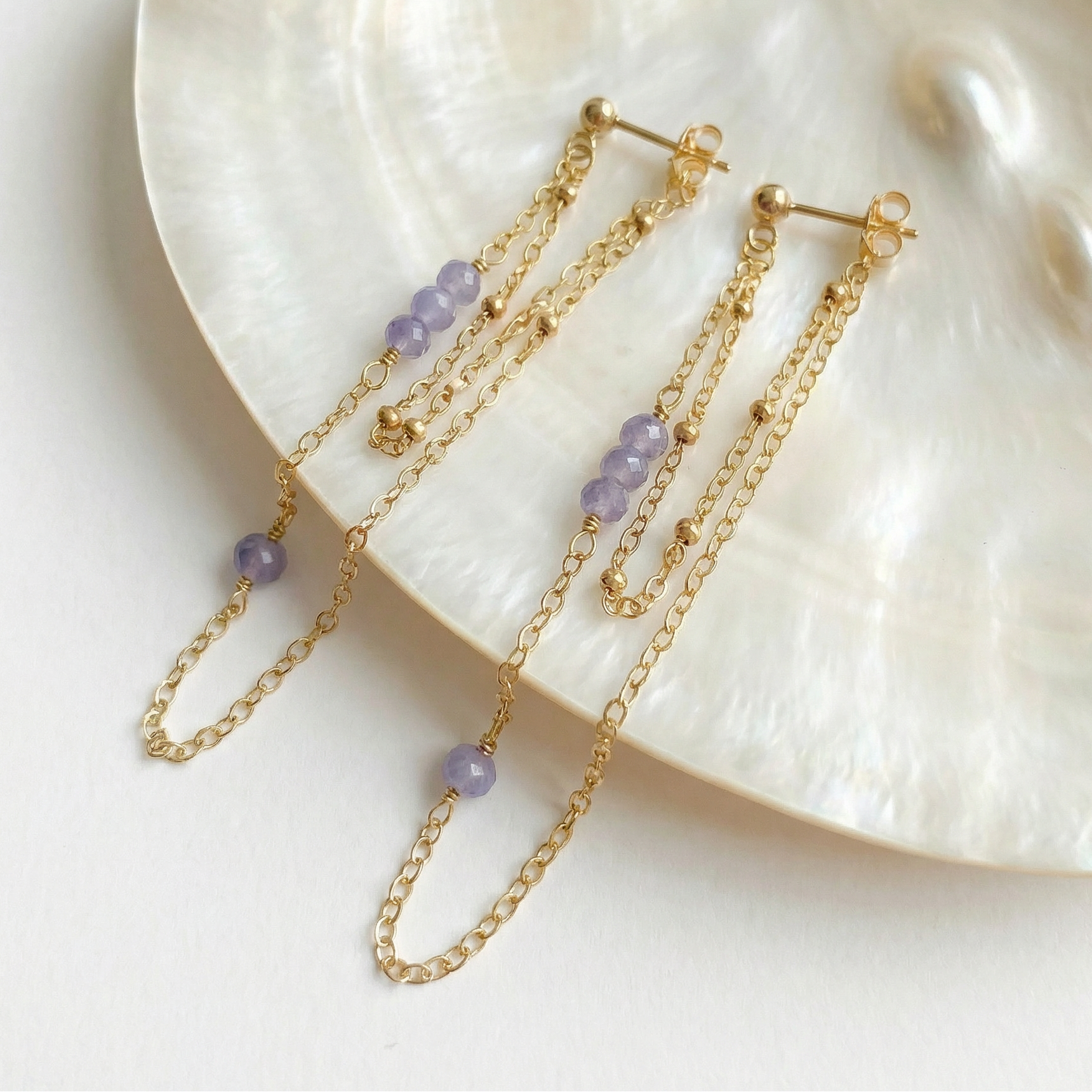 Tanzanite Double Chain Earrings