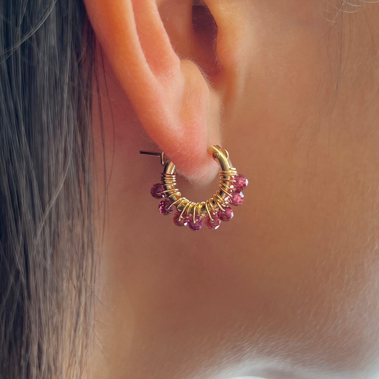 Garnet Hoop Earrings