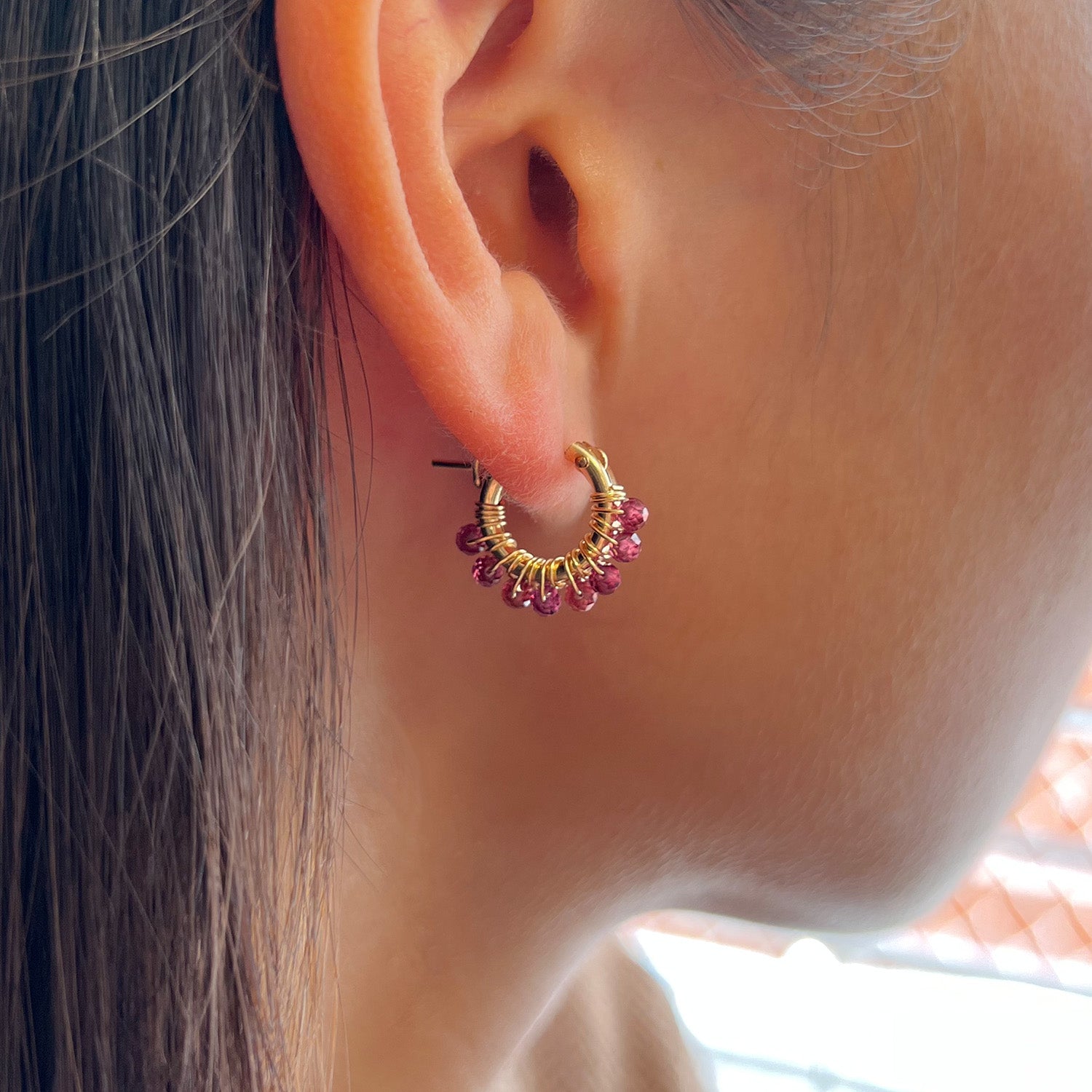 Garnet Hoop Earrings