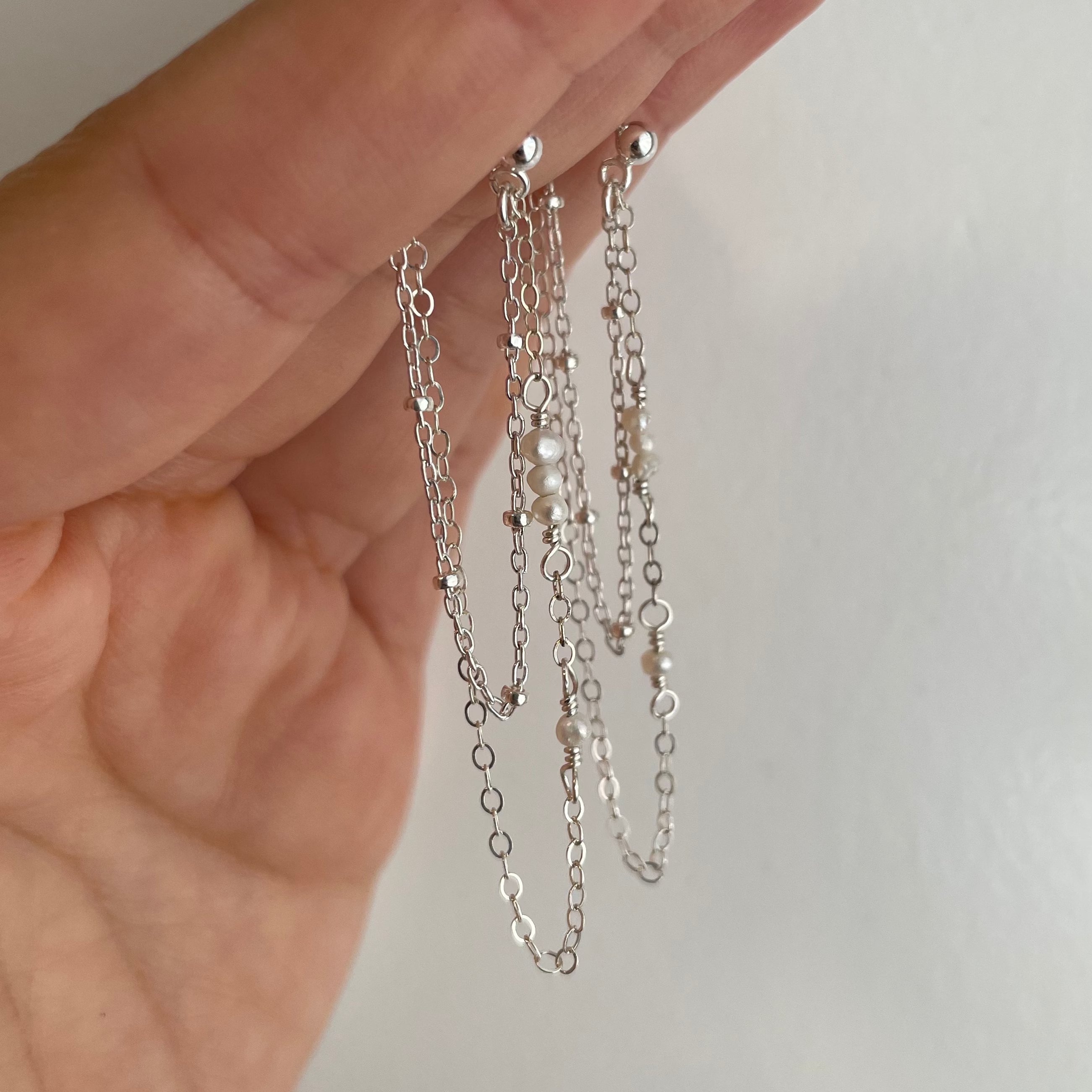 Freshwater Pearl Double Chain Earrings