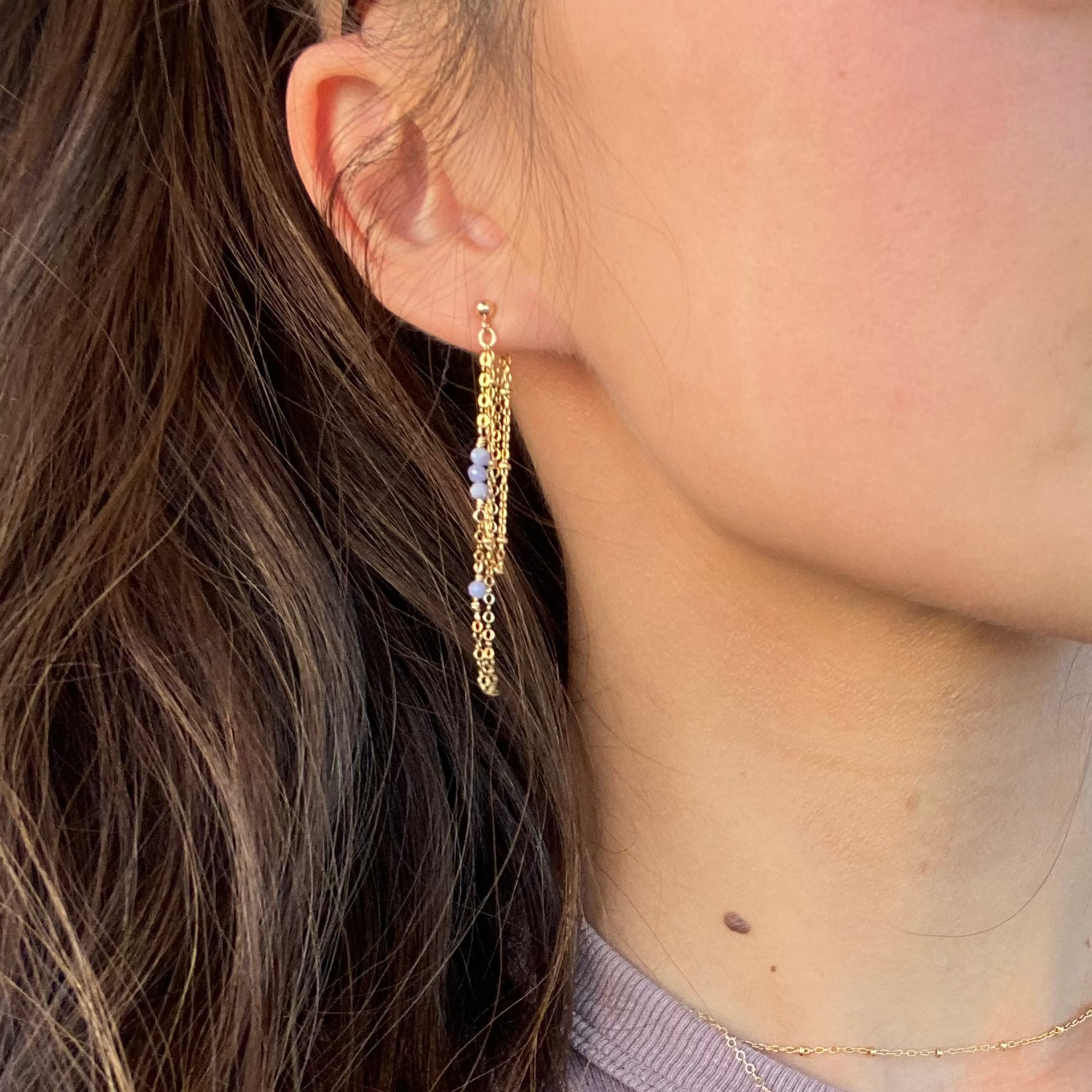 Tanzanite Double Chain Earrings