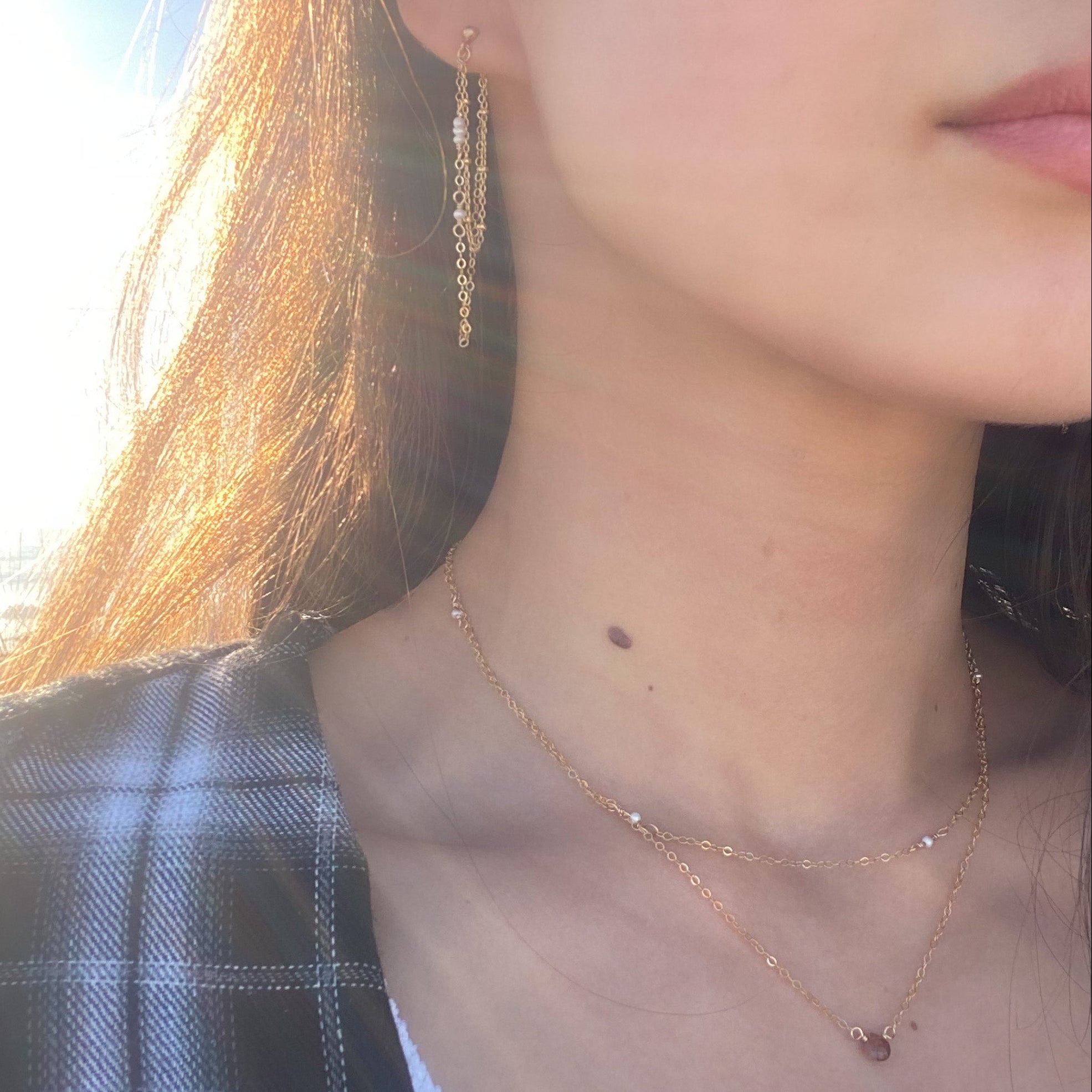 Freshwater Pearl Double Chain Earrings