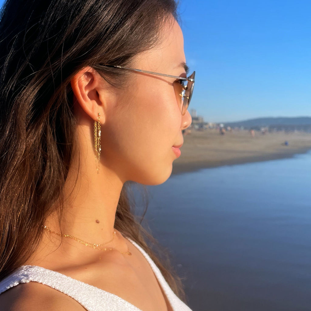 Freshwater Pearl Double Chain Earrings