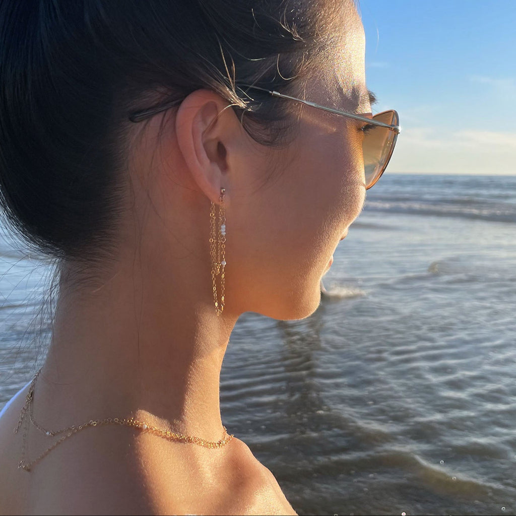 Freshwater Pearl Double Chain Earrings