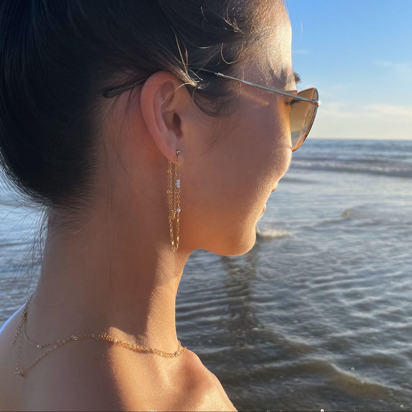 Freshwater Pearl Double Chain Earrings