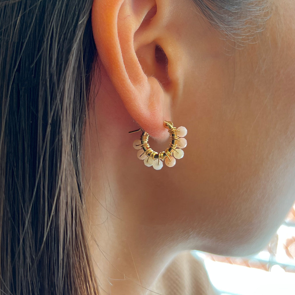 Pink Opal Hoop Earrings