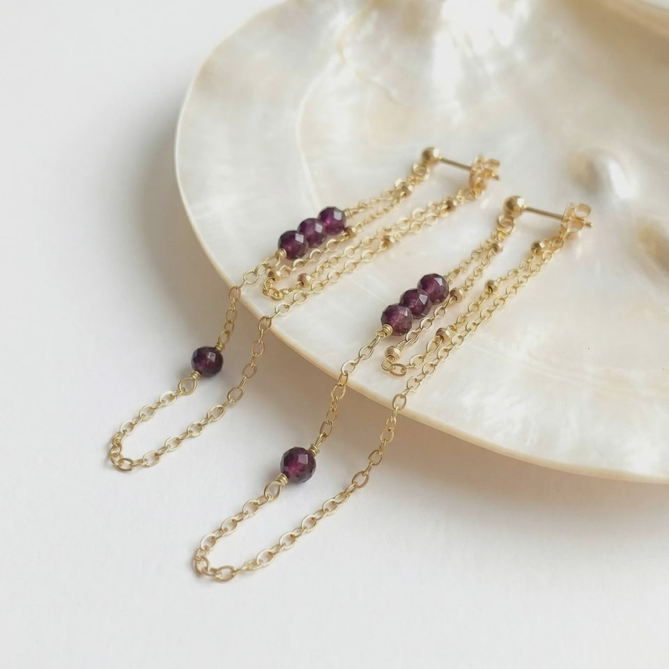 Garnet Double Chain Earrings