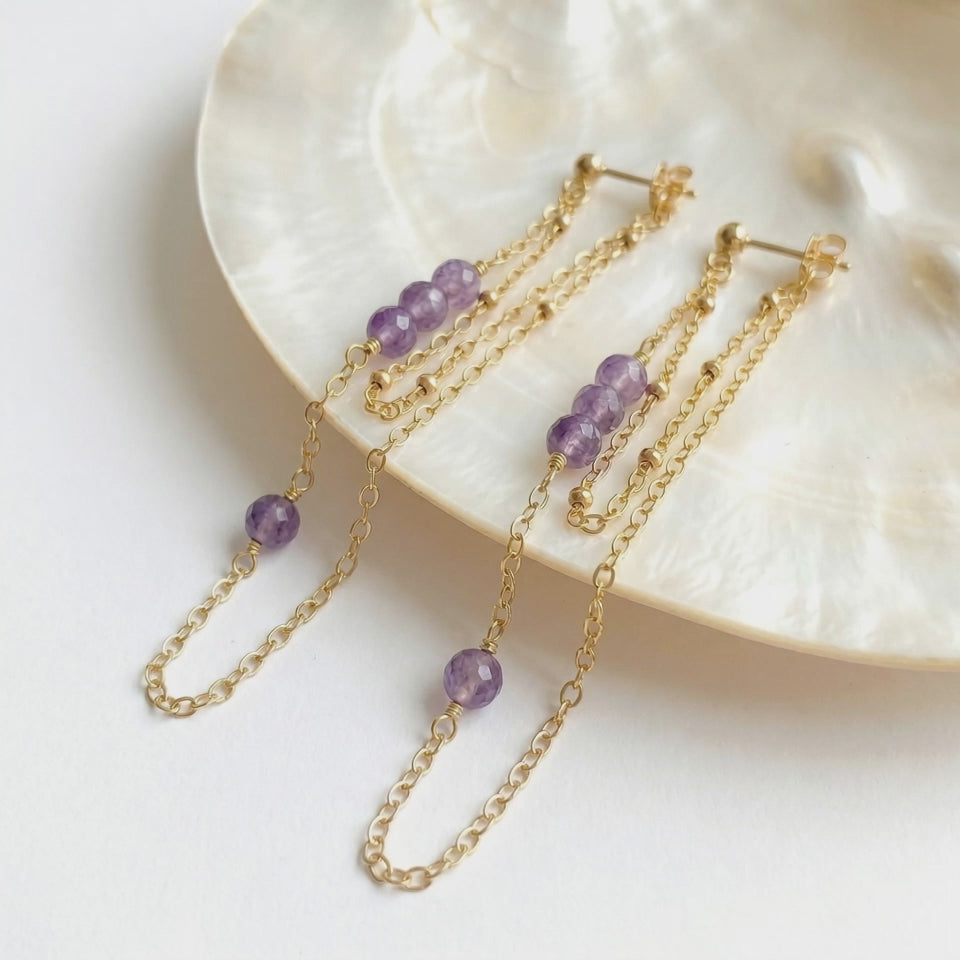 Amethyst Double Chain Earrings