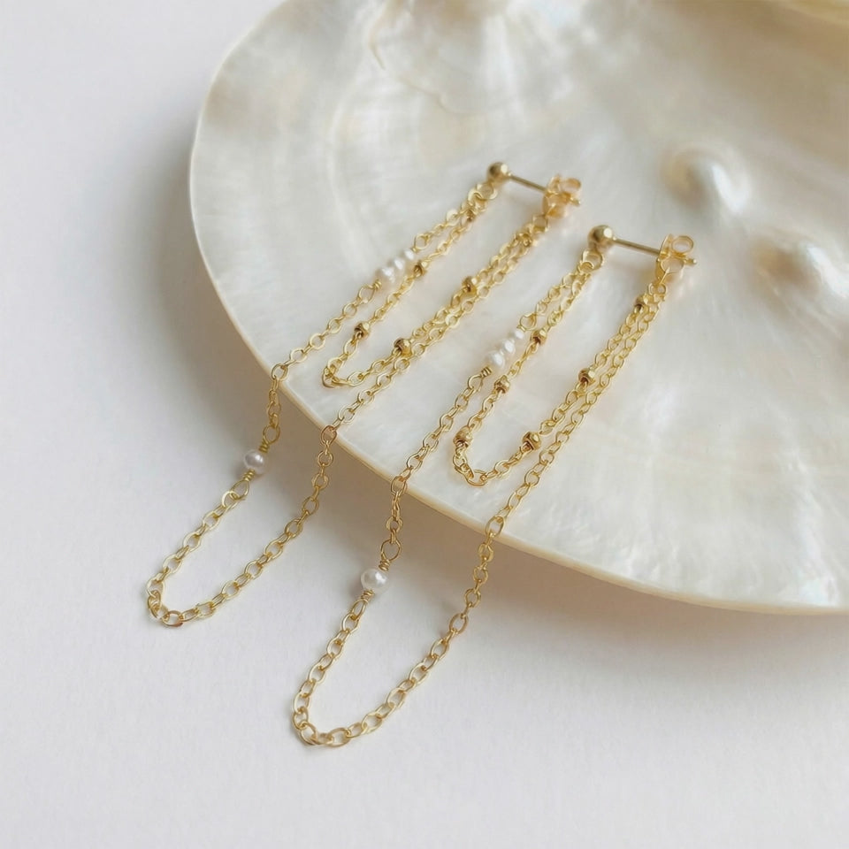 Freshwater Pearl Double Chain Earrings
