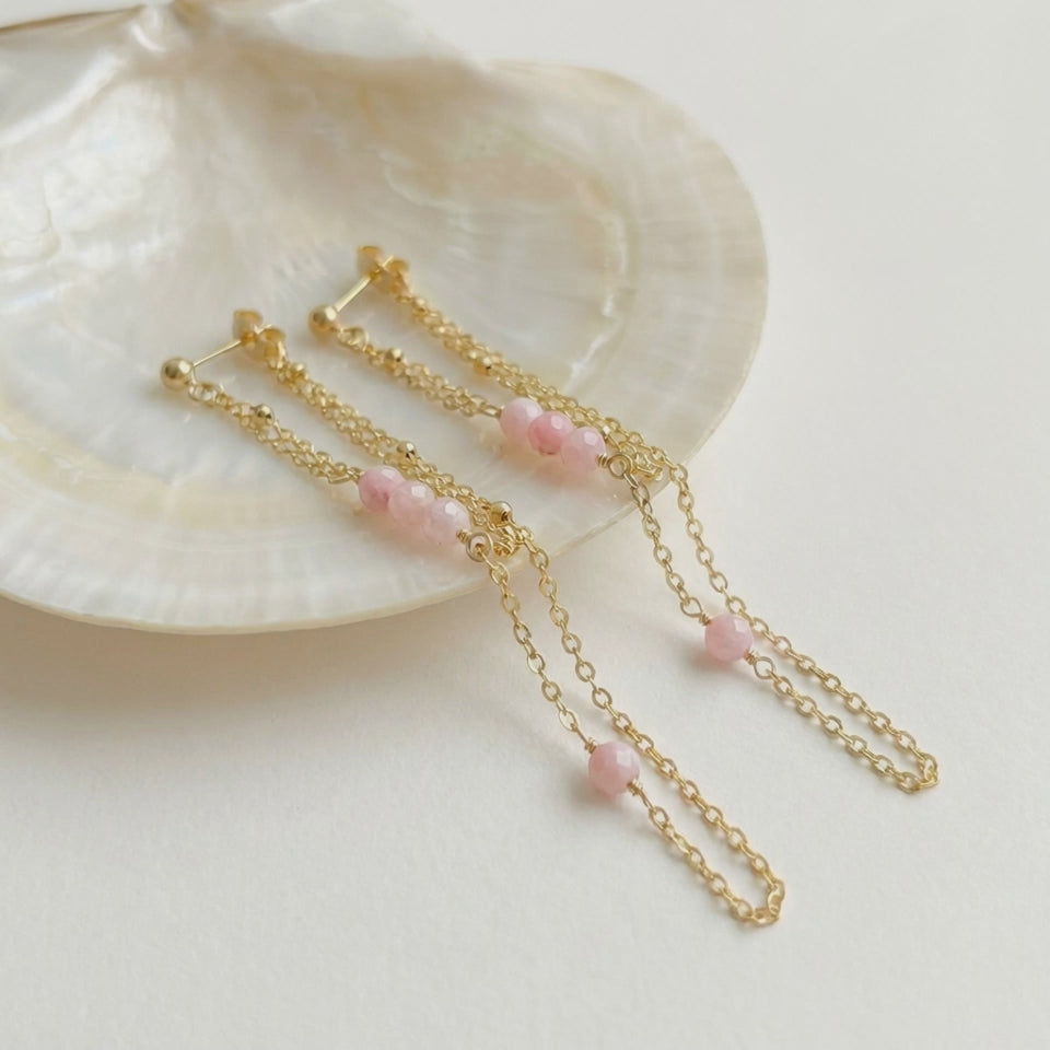 Pink Opal Double Chain Earrings