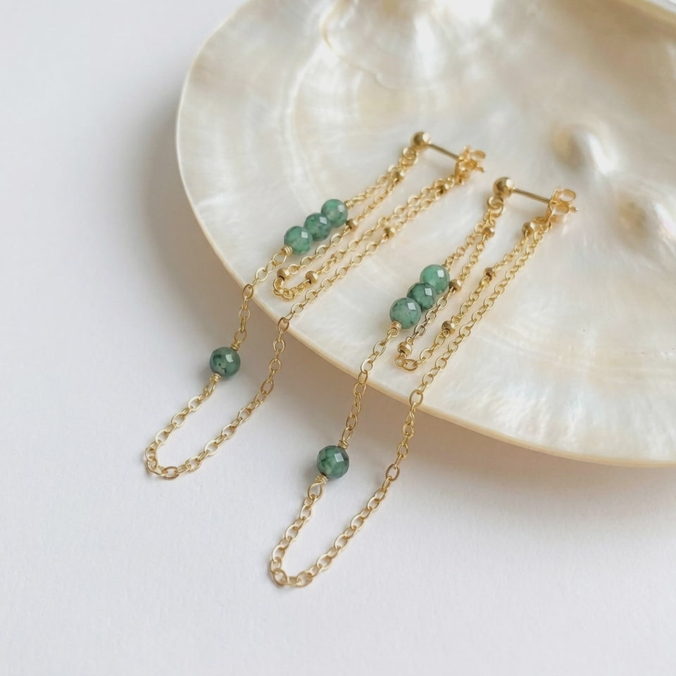 Emerald Double Chain Earrings