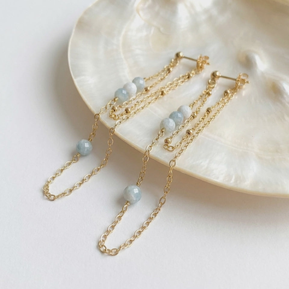 Aquamarine Double Chain Earrings