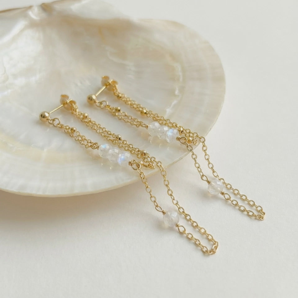 Moonstone Double Chain Earrings