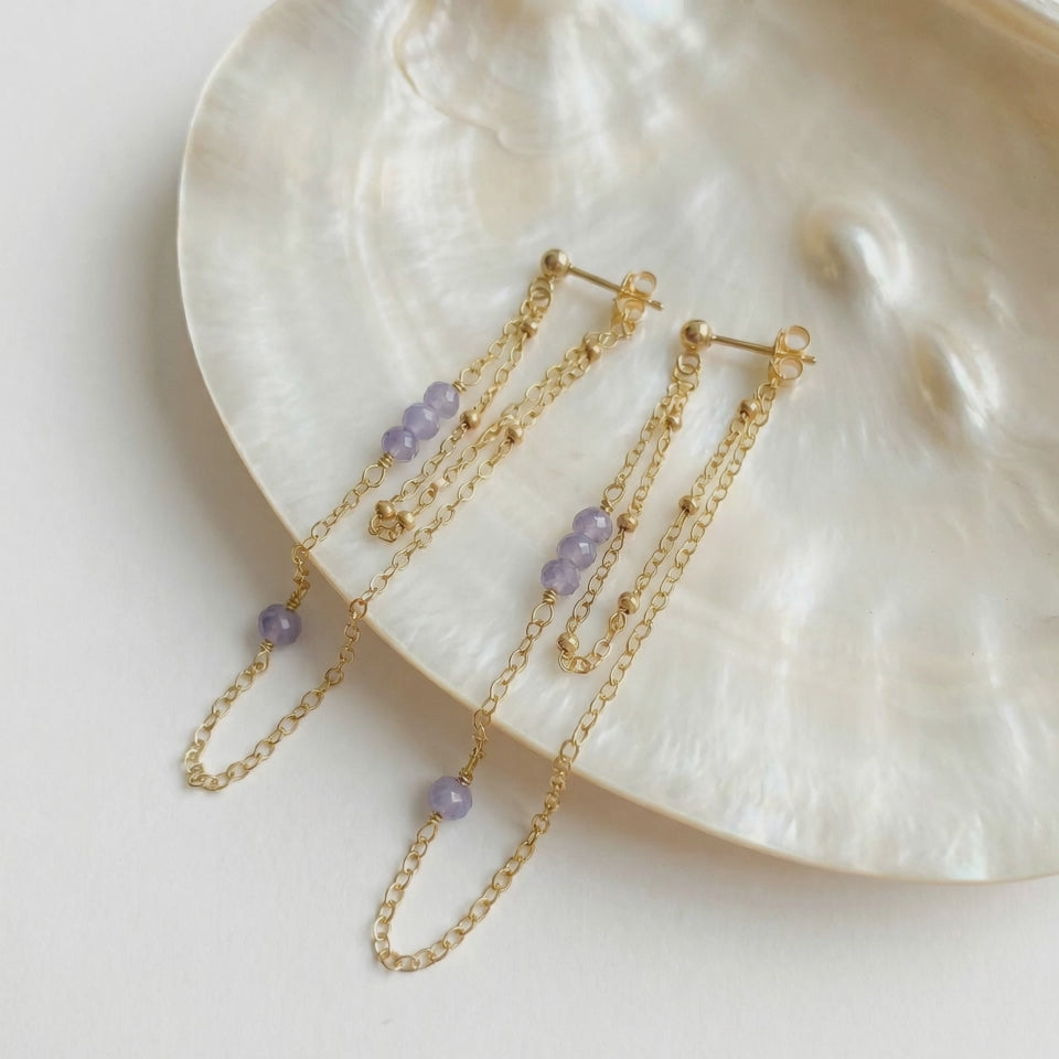 Tanzanite Double Chain Earrings